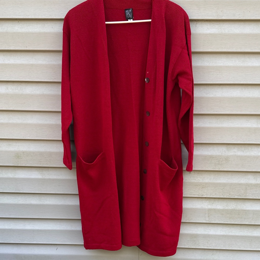 Helen Hsu | Vintage Red Long Duster Cardigan Sweater size Small